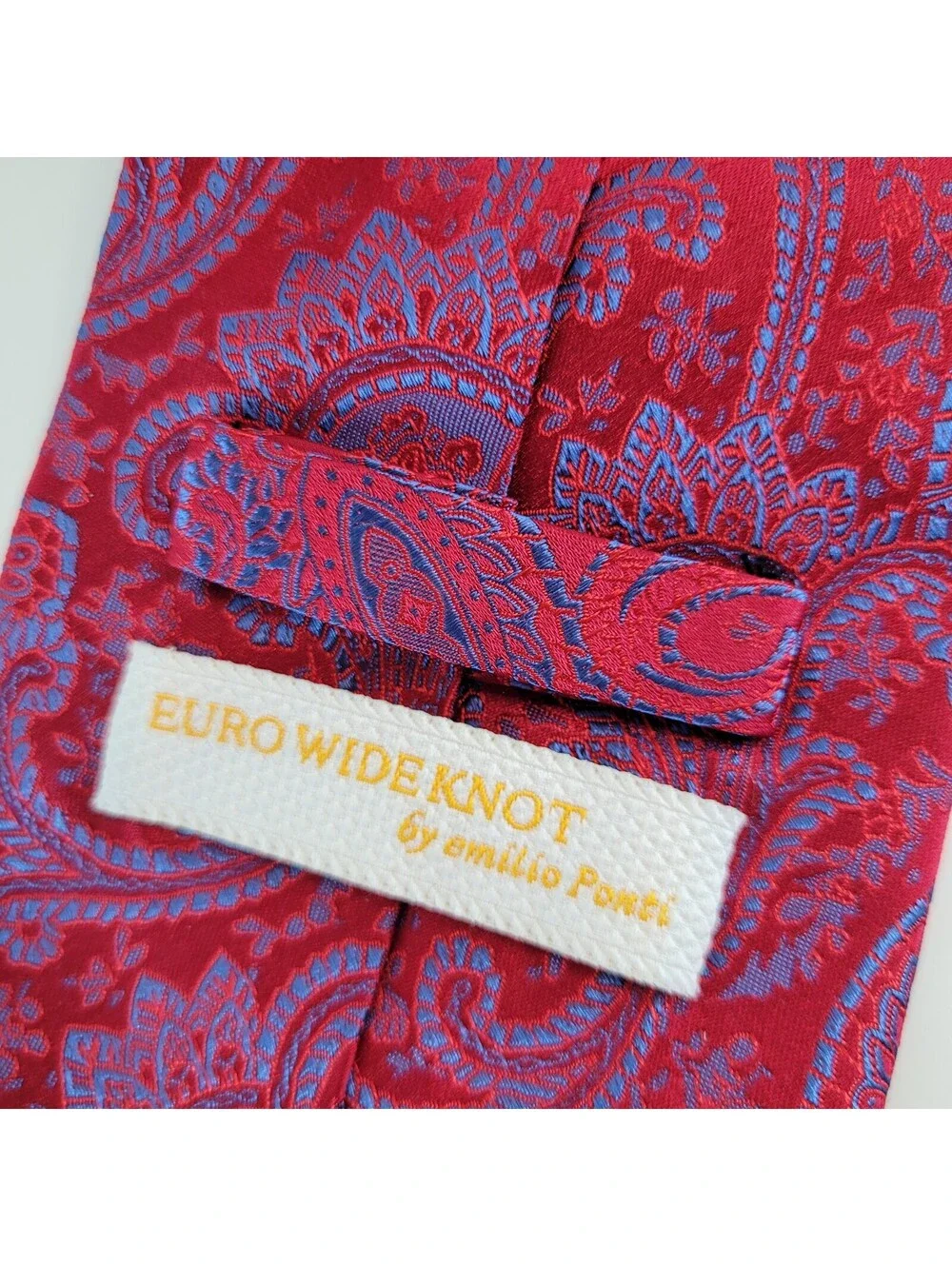 Emilio Ponti Men's Red & Blue Paisley Wide Necktie 3.75